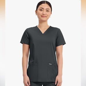 Cherokee Women's Charcoal Short Sleeve V-Neck Top and Scrub Bottoms